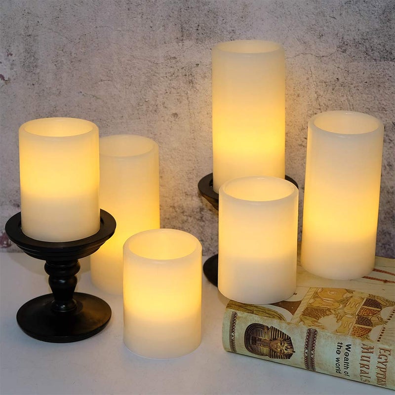 Eldnacele Flameless Flickering Candles Battery Operated Real Wax White Color with 8 Hours Timer for Christmas Home Decoration and Parties Set of 6(3"x 4", 3"x 6") - Image 3